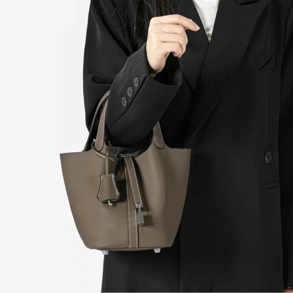 Cowhide Leather Mine Bucket Bag - Picture 3 of 11